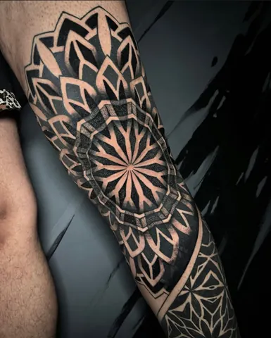 Fotografia real de un tatuaje blackout o geométrico de Uchi Tattoo